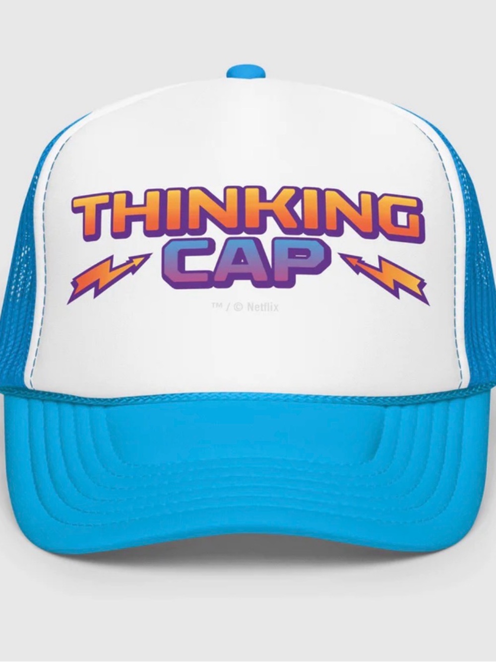 Stranger Things Dustin Netflix Thinking Cap Kids Trucker Hat - Blue and White
